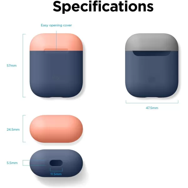 elago Duo Silicone Case Compatible with Apple AirPods Case 1 amp 2 Premium Protective Silicone Supports Wireless Charging 2 Caps  1 Body  Italian Rose Coral Blue  Night Glow White BodyJean Indigo  TopPeach Medium Grey