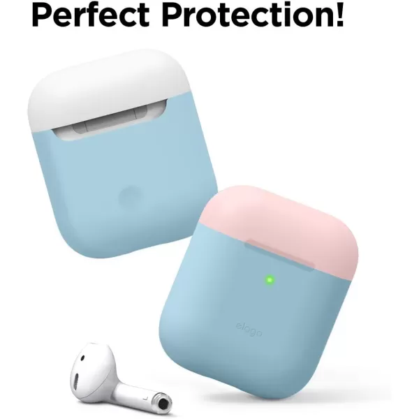 elago Duo Silicone Case Compatible with Apple AirPods Case 1 amp 2 Premium Protective Silicone Supports Wireless Charging 2 Caps  1 Body  Italian Rose Coral Blue  Night Glow White BodyPastel Blue  TopPink White