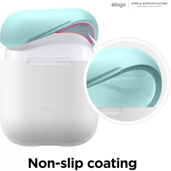 elago Duo Silicone Case Compatible with Apple AirPods Case 1 amp 2 Premium Protective Silicone Supports Wireless Charging 2 Caps  1 Body  Italian Rose Coral Blue  Night Glow White BodyNight Glow  TopItalian Rose Coral Blue