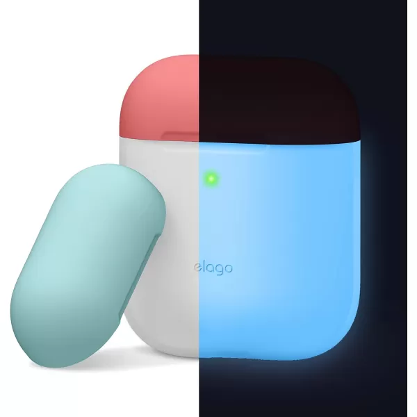 elago Duo Silicone Case Compatible with Apple AirPods Case 1 amp 2 Premium Protective Silicone Supports Wireless Charging 2 Caps  1 Body  Italian Rose Coral Blue  Night Glow White BodyNight Glow  TopItalian Rose Coral Blue