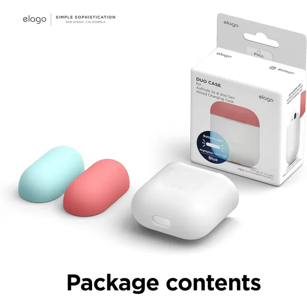 elago Duo Silicone Case Compatible with Apple AirPods Case 1 amp 2 Premium Protective Silicone Supports Wireless Charging 2 Caps  1 Body  Italian Rose Coral Blue  Night Glow White BodyNight Glow  TopItalian Rose Coral Blue