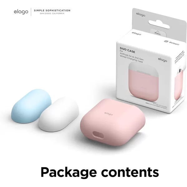 elago Duo Silicone Case Compatible with Apple AirPods Case 1 amp 2 Premium Protective Silicone Supports Wireless Charging 2 Caps  1 Body  Italian Rose Coral Blue  Night Glow White BodyPink  TopWhite Pastel Blue