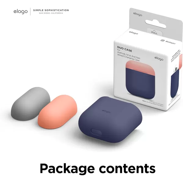 elago Duo Silicone Case Compatible with Apple AirPods Case 1 amp 2 Premium Protective Silicone Supports Wireless Charging 2 Caps  1 Body  Italian Rose Coral Blue  Night Glow White BodyJean Indigo  TopPeach Medium Grey