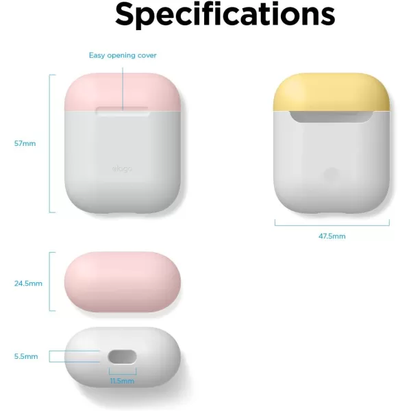 elago Duo Silicone Case Compatible with Apple AirPods Case 1 amp 2 Premium Protective Silicone Supports Wireless Charging 2 Caps  1 Body  Italian Rose Coral Blue  Night Glow White BodyWhite  TopPink Yellow