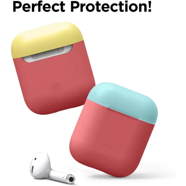 elago Duo Silicone Case Compatible with Apple AirPods Case 1 amp 2 Premium Protective Silicone Supports Wireless Charging 2 Caps  1 Body  Italian Rose Coral Blue  Night Glow White BodyItalian Rose  TopCoral Blue Yellow