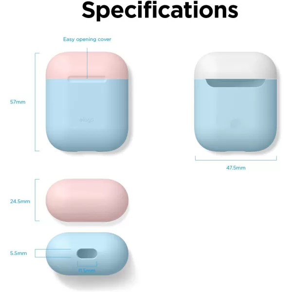 elago Duo Silicone Case Compatible with Apple AirPods Case 1 amp 2 Premium Protective Silicone Supports Wireless Charging 2 Caps  1 Body  Italian Rose Coral Blue  Night Glow White BodyPastel Blue  TopPink White