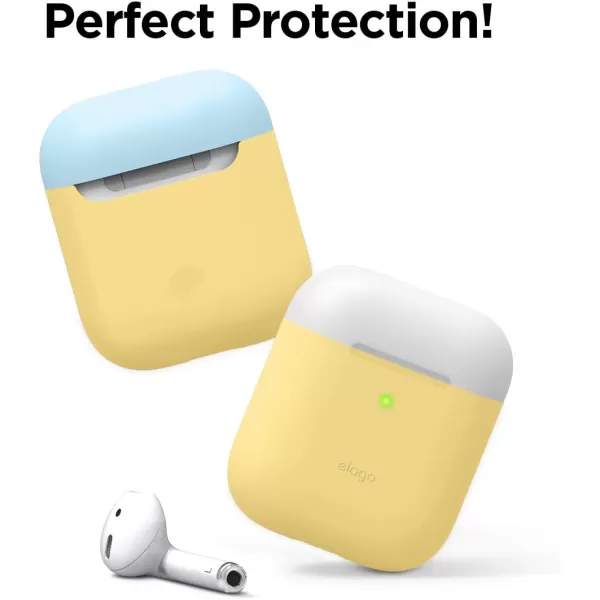 elago Duo Silicone Case Compatible with Apple AirPods Case 1 amp 2 Premium Protective Silicone Supports Wireless Charging 2 Caps  1 Body  Italian Rose Coral Blue  Night Glow White BodyYellow  TopWhite Pastel Blue