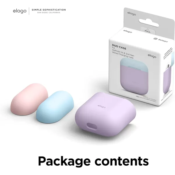 elago Duo Silicone Case Compatible with Apple AirPods Case 1 amp 2 Premium Protective Silicone Supports Wireless Charging 2 Caps  1 Body  Italian Rose Coral Blue  Night Glow White BodyLavender  TopPastel Blue Lovely Pink