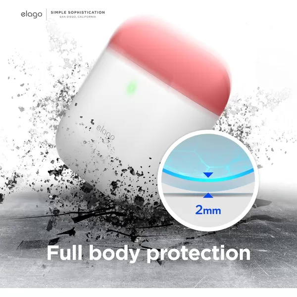 elago Duo Silicone Case Compatible with Apple AirPods Case 1 amp 2 Premium Protective Silicone Supports Wireless Charging 2 Caps  1 Body  Italian Rose Coral Blue  Night Glow White BodyNight Glow  TopItalian Rose Coral Blue