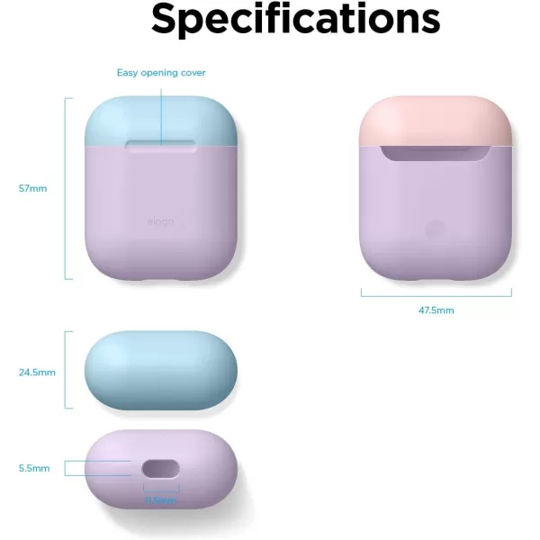 elago Duo Silicone Case Compatible with Apple AirPods Case 1 amp 2 Premium Protective Silicone Supports Wireless Charging 2 Caps  1 Body  Italian Rose Coral Blue  Night Glow White BodyLavender  TopPastel Blue Lovely Pink