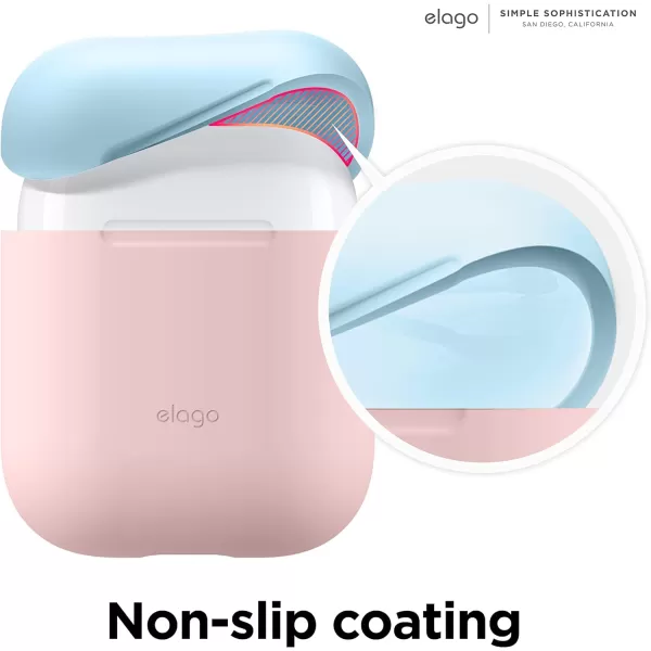 elago Duo Silicone Case Compatible with Apple AirPods Case 1 amp 2 Premium Protective Silicone Supports Wireless Charging 2 Caps  1 Body  Italian Rose Coral Blue  Night Glow White BodyPink  TopWhite Pastel Blue