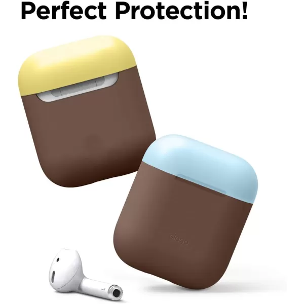 elago Duo Silicone Case Compatible with Apple AirPods Case 1 amp 2 Premium Protective Silicone Supports Wireless Charging 2 Caps  1 Body  Italian Rose Coral Blue  Night Glow White BodyDark Brown  TopPastel Blue Yellow