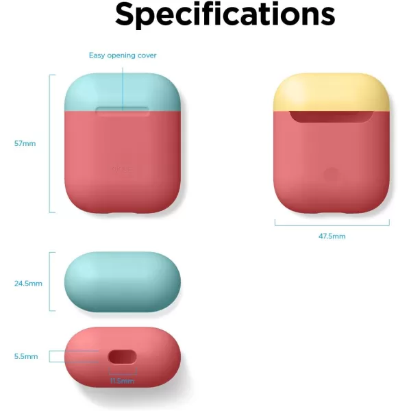 elago Duo Silicone Case Compatible with Apple AirPods Case 1 amp 2 Premium Protective Silicone Supports Wireless Charging 2 Caps  1 Body  Italian Rose Coral Blue  Night Glow White BodyItalian Rose  TopCoral Blue Yellow