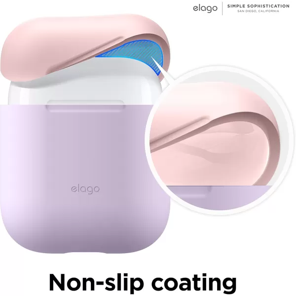 elago Duo Silicone Case Compatible with Apple AirPods Case 1 amp 2 Premium Protective Silicone Supports Wireless Charging 2 Caps  1 Body  Italian Rose Coral Blue  Night Glow White BodyLavender  TopPastel Blue Lovely Pink