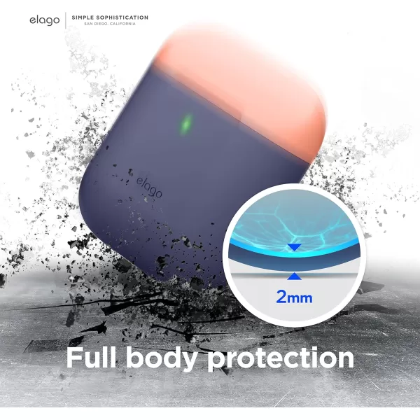 elago Duo Silicone Case Compatible with Apple AirPods Case 1 amp 2 Premium Protective Silicone Supports Wireless Charging 2 Caps  1 Body  Italian Rose Coral Blue  Night Glow White BodyJean Indigo  TopPeach Medium Grey