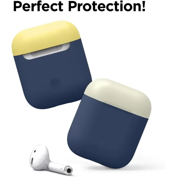 elago Duo Silicone Case Compatible with Apple AirPods Case 1 amp 2 Premium Protective Silicone Supports Wireless Charging 2 Caps  1 Body  Italian Rose Coral Blue  Night Glow White BodyJean Indigo  TopClassic White Yellow