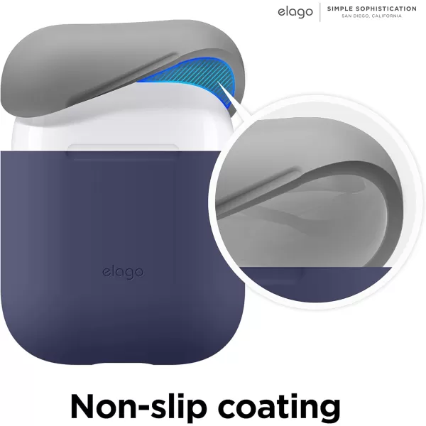 elago Duo Silicone Case Compatible with Apple AirPods Case 1 amp 2 Premium Protective Silicone Supports Wireless Charging 2 Caps  1 Body  Italian Rose Coral Blue  Night Glow White BodyJean Indigo  TopPeach Medium Grey