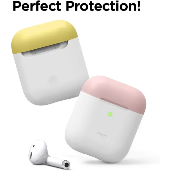 elago Duo Silicone Case Compatible with Apple AirPods Case 1 amp 2 Premium Protective Silicone Supports Wireless Charging 2 Caps  1 Body  Italian Rose Coral Blue  Night Glow White BodyWhite  TopPink Yellow