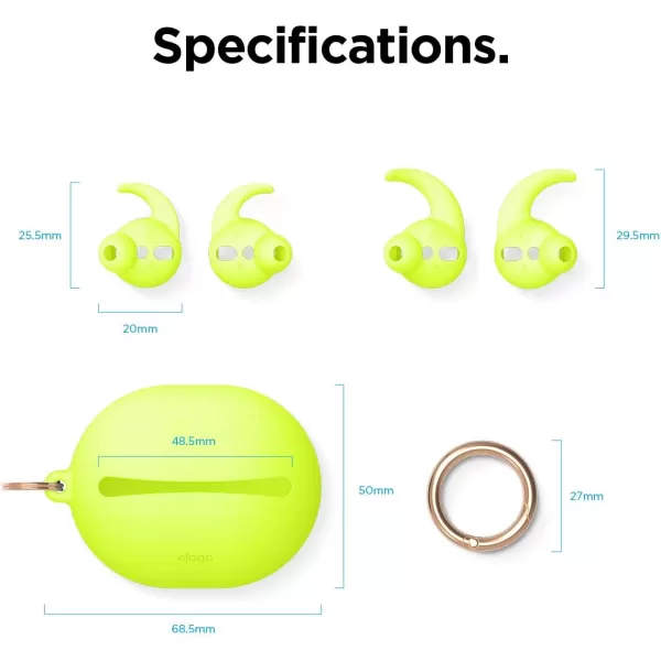 elago Earbuds Hook Cover Compatible with Apple AirPods 2 amp 1 or EarPods Ergonomic Design Durable Construction Full Access 4 Pairs 2 Large  2 Small Neon YellowNeon Yellow