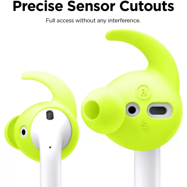 elago Earbuds Hook Cover Compatible with Apple AirPods 2 amp 1 or EarPods Ergonomic Design Durable Construction Full Access 4 Pairs 2 Large  2 Small Neon YellowNeon Yellow