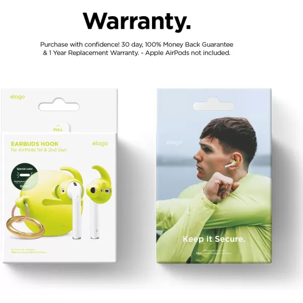 elago Earbuds Hook Cover Compatible with Apple AirPods 2 amp 1 or EarPods Ergonomic Design Durable Construction Full Access 4 Pairs 2 Large  2 Small Neon YellowNeon Yellow