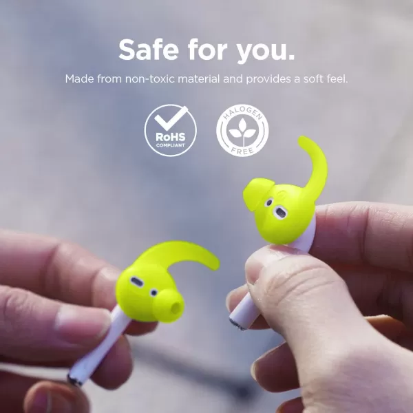 elago Earbuds Hook Cover Compatible with Apple AirPods 2 amp 1 or EarPods Ergonomic Design Durable Construction Full Access 4 Pairs 2 Large  2 Small Neon YellowNeon Yellow