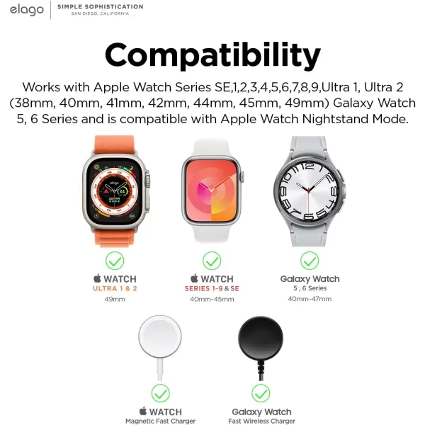 elago W9 Stand Compatible with Apple Watch Ultra2Ultra987654321SE 49mm 45mm 44mm42mm 41mm 40mm 38mm  Galaxy Watch 5 5 Pro 6 Series  Classic Design Nightstand ModeDark Grey