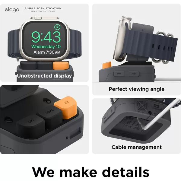 elago W9 Stand Compatible with Apple Watch Ultra2Ultra987654321SE 49mm 45mm 44mm42mm 41mm 40mm 38mm  Galaxy Watch 5 5 Pro 6 Series  Classic Design Nightstand ModeDark Grey