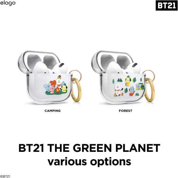 elago l BT21 Green Planet Case Compatible with Apple AirPods Pro Durable TPU Material Reduced Yellowing Clear Protection Supports Wireless Charging Official Merchandise ForestCamping