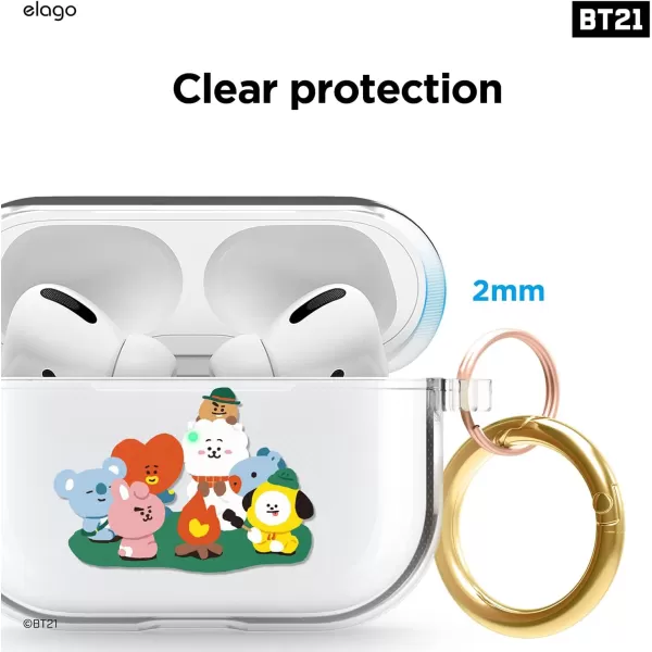 elago l BT21 Green Planet Case Compatible with Apple AirPods Pro Durable TPU Material Reduced Yellowing Clear Protection Supports Wireless Charging Official Merchandise ForestCamping