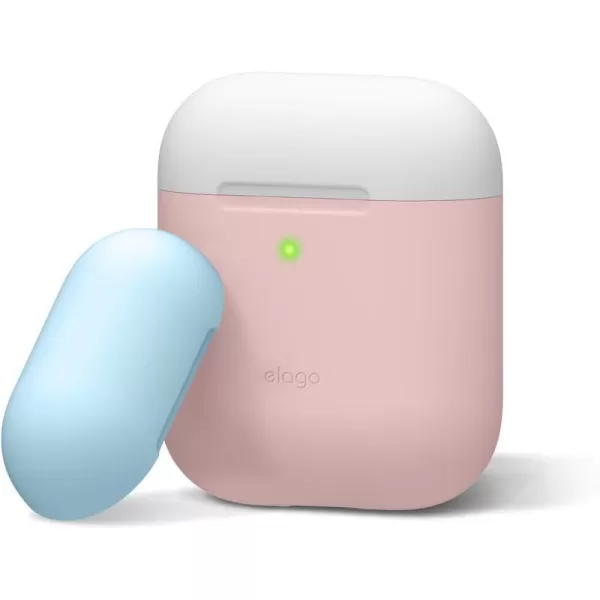 elago Duo Silicone Case Compatible with Apple AirPods Case 1 amp 2 Premium Protective Silicone Supports Wireless Charging 2 Caps  1 Body  Italian Rose Coral Blue  Night Glow White BodyPink  TopWhite Pastel Blue