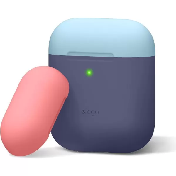 elago Duo Silicone Case Compatible with Apple AirPods Case 1 amp 2 Premium Protective Silicone Supports Wireless Charging 2 Caps  1 Body  Italian Rose Coral Blue  Night Glow White BodyJean Indigo  TopPastel Blue Italian Rose