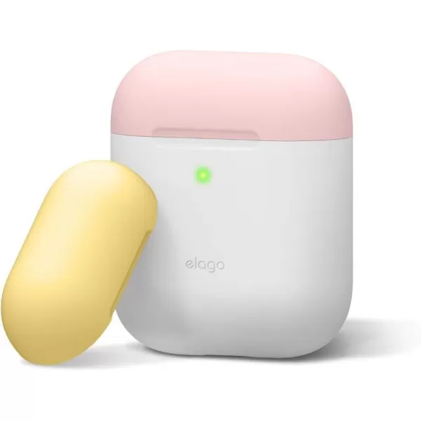 elago Duo Silicone Case Compatible with Apple AirPods Case 1 amp 2 Premium Protective Silicone Supports Wireless Charging 2 Caps  1 Body  Italian Rose Coral Blue  Night Glow White BodyWhite  TopPink Yellow