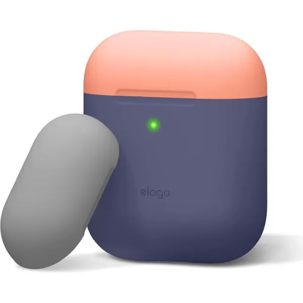 elago Duo Silicone Case Compatible with Apple AirPods Case 1 amp 2 Premium Protective Silicone Supports Wireless Charging 2 Caps  1 Body  Italian Rose Coral Blue  Night Glow White BodyJean Indigo  TopPeach Medium Grey