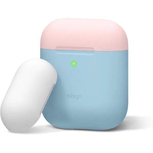 elago Duo Silicone Case Compatible with Apple AirPods Case 1 amp 2 Premium Protective Silicone Supports Wireless Charging 2 Caps  1 Body  Italian Rose Coral Blue  Night Glow White BodyPastel Blue  TopPink White