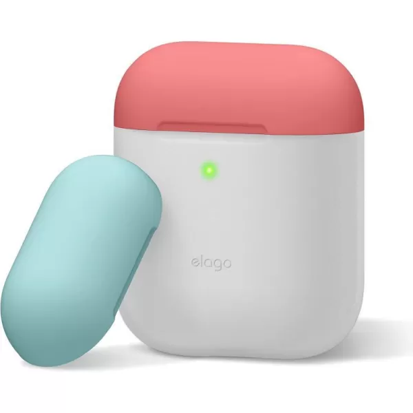 elago Duo Silicone Case Compatible with Apple AirPods Case 1 amp 2 Premium Protective Silicone Supports Wireless Charging 2 Caps  1 Body  Italian Rose Coral Blue  Night Glow White BodyNight Glow  TopItalian Rose Coral Blue