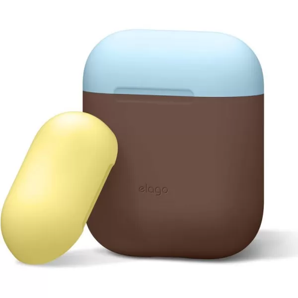 elago Duo Silicone Case Compatible with Apple AirPods Case 1 amp 2 Premium Protective Silicone Supports Wireless Charging 2 Caps  1 Body  Italian Rose Coral Blue  Night Glow White BodyDark Brown  TopPastel Blue Yellow