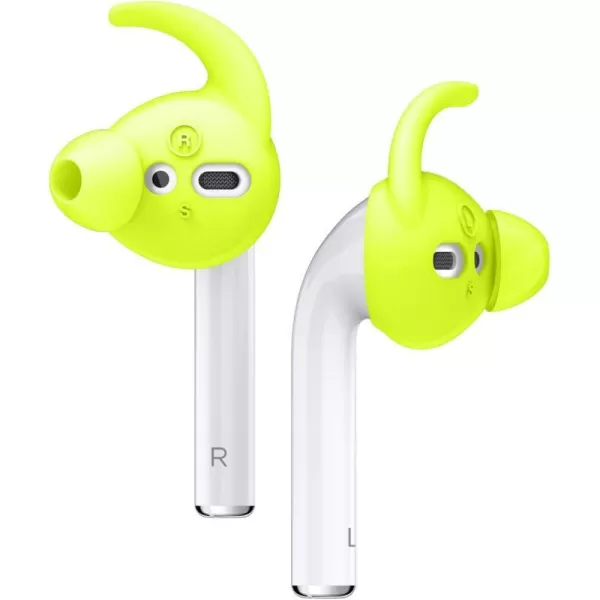 elago Earbuds Hook Cover Compatible with Apple AirPods 2 amp 1 or EarPods Ergonomic Design Durable Construction Full Access 4 Pairs 2 Large  2 Small Neon YellowNeon Yellow