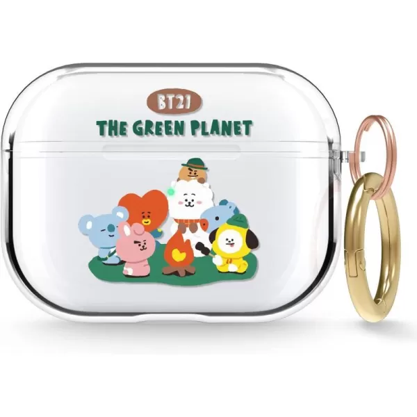 elago l BT21 Green Planet Case Compatible with Apple AirPods Pro Durable TPU Material Reduced Yellowing Clear Protection Supports Wireless Charging Official Merchandise ForestCamping