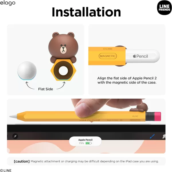 elago  LINE Friends Classic Pencil Case Compatible with Apple Pencil 2nd Generation Durable Silicone Cover Protective Holder Compatible with Magnetic Charging and Double Tap SallyBROWN