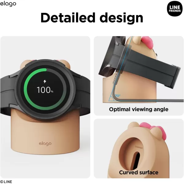 elago  LINE Friends GW2 Stand Compatible with Samsung Galaxy Watch 5 Charger Stand 40 44mm  Galaxy Watch 5 Pro Charger Stand 45mm 2022 BrownCHOCO