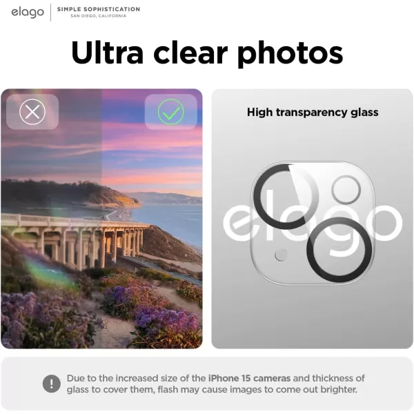 elago 1Pc Tempered Glass Camera Lens Protector Compatible with iPhone 15 and iPhone 15 Plus  9H Surface Hardness AntiFingerprint ShatterProof Scratch Protection Crystal Clear Clarity BubbleFreeiPhone 15 and iPhone 15 Plus