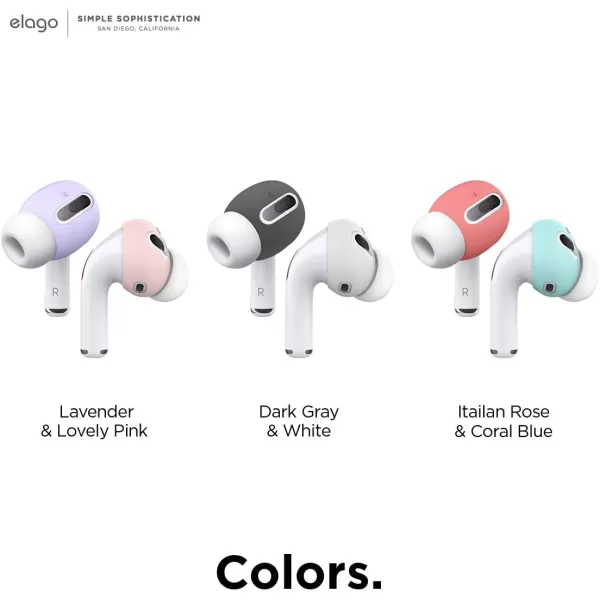 elago 2 Pairs AirPods Pro Ear Tips Cover Designed for Apple AirPods Pro Anti Slip Silicone Cover DustFree Fit in The Case 2 Pairs of 2 Colors US Patent Registered Lovely Pink amp LavenderDark GreyWhite