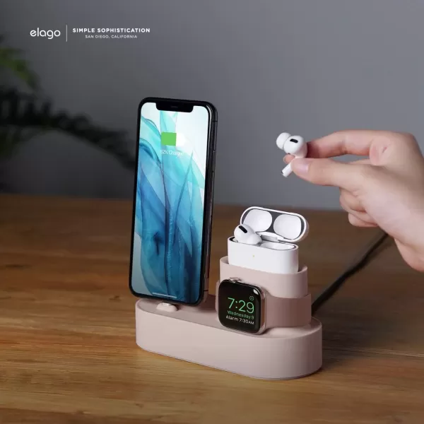 elago 3 in 1 Charging Station Compatible with Apple Products Apple Watch Series 9876SE54321SE Apple AirPods Pro 21 AirPods 321 and All iPhone Models Original Cables RequiredSand Pink