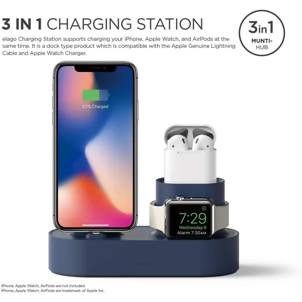 elago 3 in 1 Charging Station Compatible with Apple Products Apple Watch Series 9876SE54321SE Apple AirPods Pro 21 AirPods 321 and All iPhone Models Original Cables RequiredJean Indigo