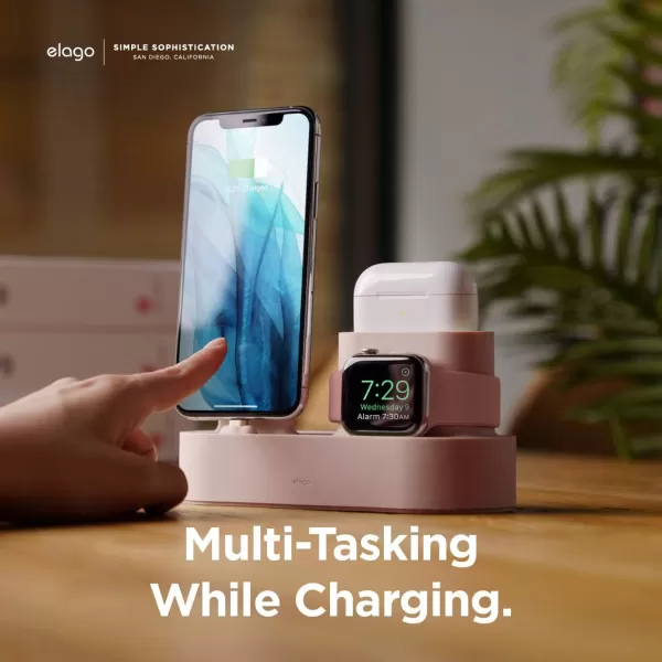 elago 3 in 1 Charging Station Compatible with Apple Products Apple Watch Series 9876SE54321SE Apple AirPods Pro 21 AirPods 321 and All iPhone Models Original Cables RequiredSand Pink