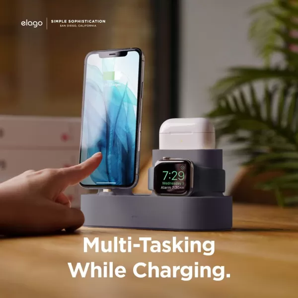 elago 3 in 1 Charging Station Compatible with Apple Products Apple Watch Series 9876SE54321SE Apple AirPods Pro 21 AirPods 321 and All iPhone Models Original Cables RequiredLavender Grey