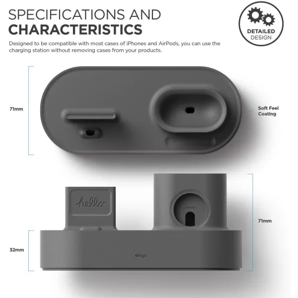 elago 3 in 1 Charging Station Compatible with Apple Products Apple Watch Series 9876SE54321SE Apple AirPods Pro 21 AirPods 321 and All iPhone Models Original Cables RequiredDark Grey