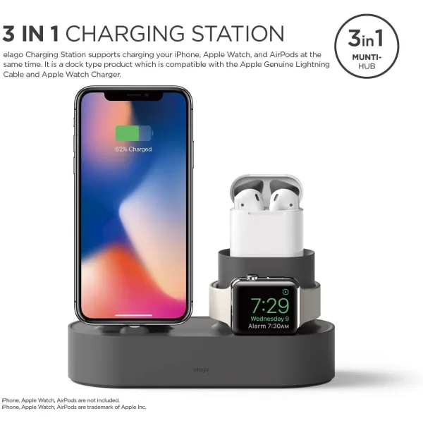 elago 3 in 1 Charging Station Compatible with Apple Products Apple Watch Series 9876SE54321SE Apple AirPods Pro 21 AirPods 321 and All iPhone Models Original Cables RequiredDark Grey