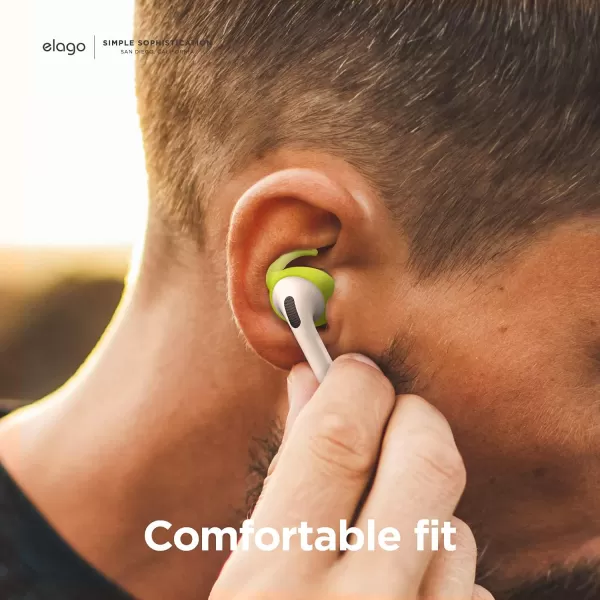 elago 4 Pairs AirPods Pro Ear Hooks Covers  Comfortable and Secure Fit Improved Sound Quality Precise Cutout Design Accessories Compatible with AirPods Pro US Patent Registered WhiteNeon Yellow